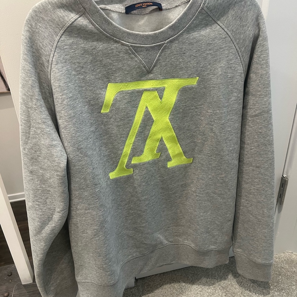 Louis Vuitton Upside Down LV Logo Grey Neon Green Sweatshirt Crewneck Medium